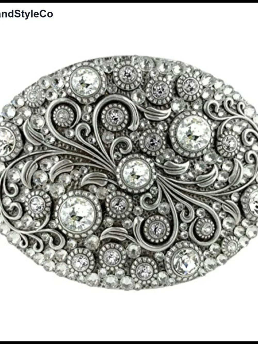 Crystal Rhinestone Floral Engraved Oval Belt Buckle Antique Brass Western